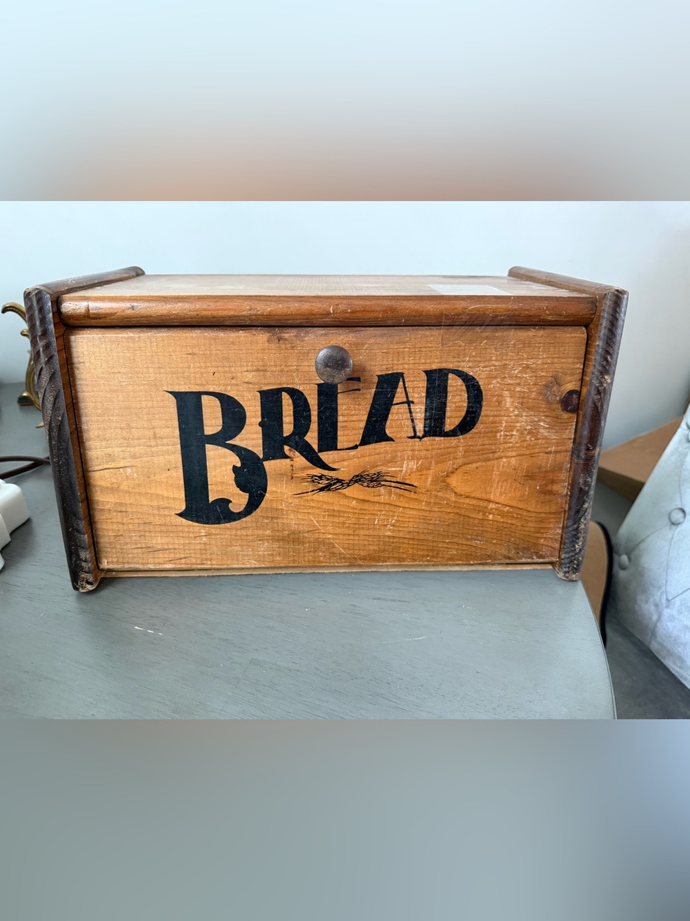 Wooden Bread Box with Vintage Lettering
